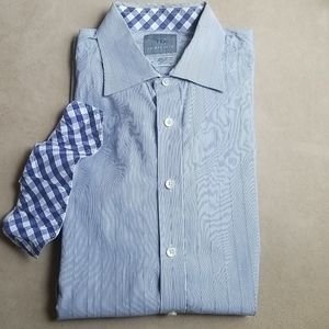 Thomas Dean 16.5R Blue Striped Button Down